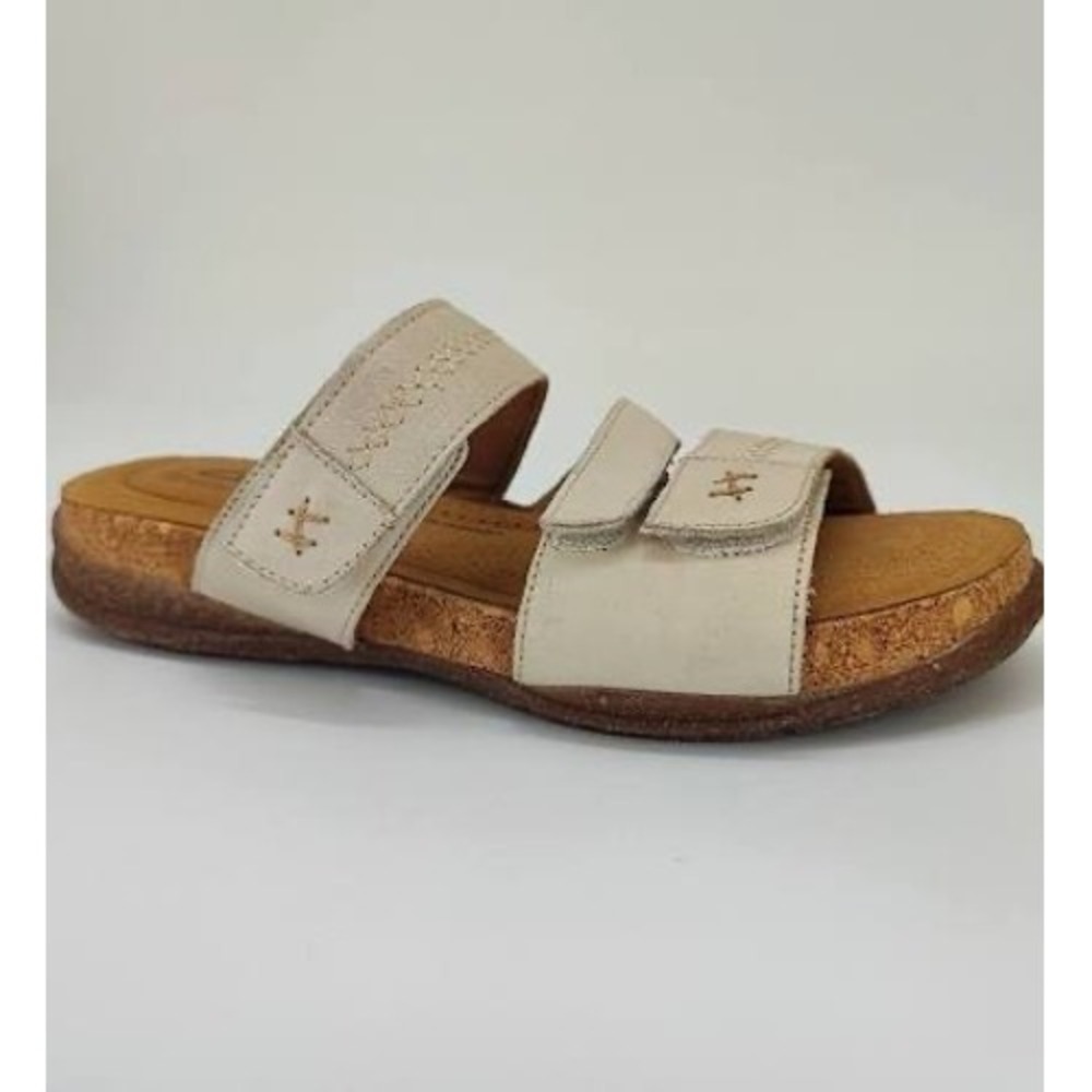 Clarks Roseville Bay Women's Cream Leather Double Strap Cross Stitch Sandal Sz 9
